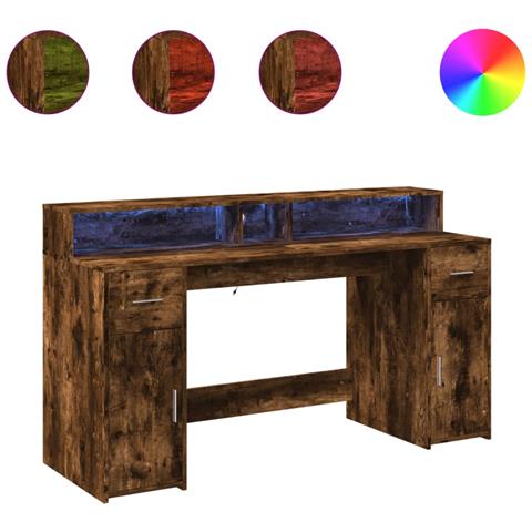 Scrivania Con Luci Led Rovere Fumo 160x55x91 Cm In Multistrato - Foto 2