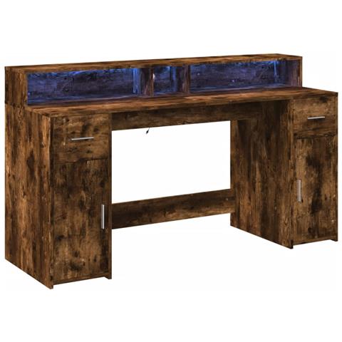 Scrivania Con Luci Led Rovere Fumo 160x55x91 Cm In Multistrato - Foto 3