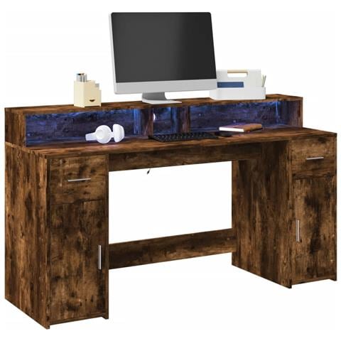 Scrivania Con Luci Led Rovere Fumo 160x55x91 Cm In Multistrato - Foto 1