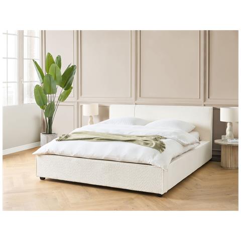 Letto Matrimoniale Tessuto Bouclé Bianco Sporco 160 X 200 Cm Mirande - Foto 1