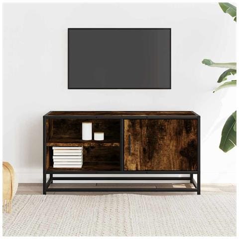 Mobile Tv Rovere Fumo 80x34,5x40 Cm Legno Multistrato E Metallo - Foto 3