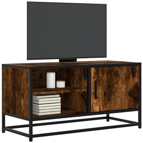 Mobile Tv Rovere Fumo 80x34,5x40 Cm Legno Multistrato E Metallo - Foto 1