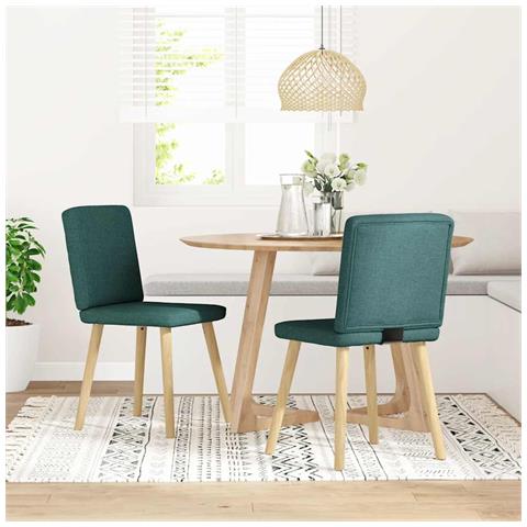 Sedie Da Pranzo 2 Pz Verde Scuro In Tessuto - Foto 1