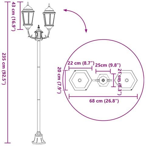 Lampione da Giardino  2-Lampade E27 Verde 220 cm Alluminio - Foto 2