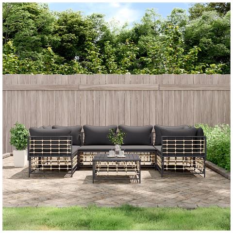 Set Divani da Giardino 7 pz con Cuscini Antracite in Polyrattan - Foto 2