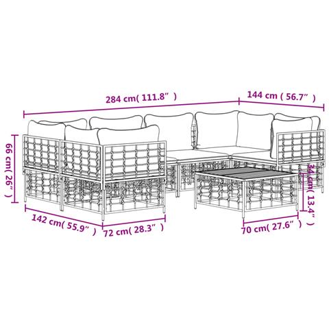 Set Divani da Giardino 7 pz con Cuscini Antracite in Polyrattan - Foto 9