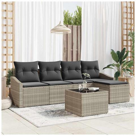 Set Divano Giardino 6 Pezzi con Cuscini Grigio Polyrattan - Foto 2