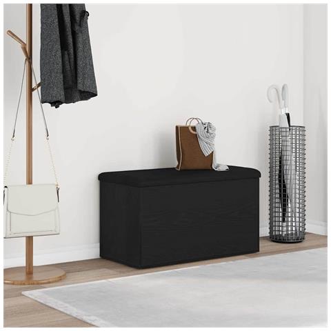 panchina da stoccaggio  nero rovere 80x40x45 cm in legno ingegnerizzato - Foto 2