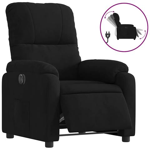 Poltrona Reclinabile Elettrica Nera in Tessuto di Microfibra - Foto 1