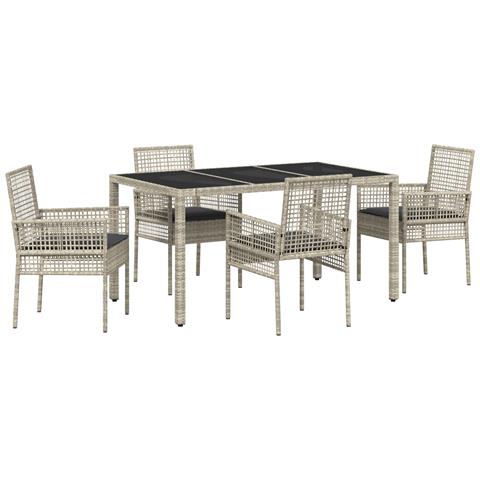 Set da pranzo da giardino 5 pezzi con cuscini grigio chiaro in polyrattan - Foto 1