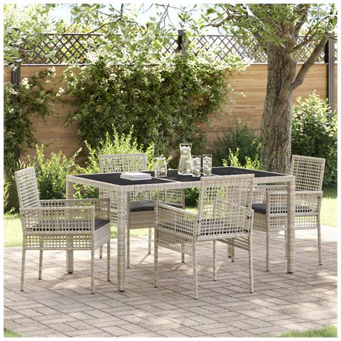 Set da pranzo da giardino 5 pezzi con cuscini grigio chiaro in polyrattan - Foto 2