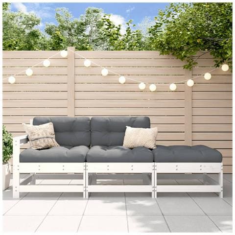 Set Salotto da Giardino 3 pz Bianco in Legno Massello di Pino - Foto 2