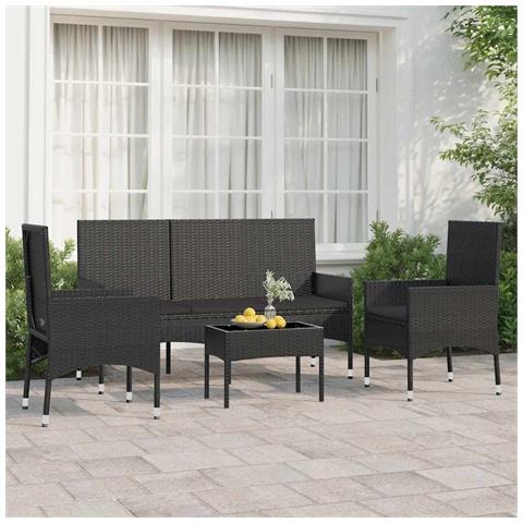 Set Divani da Giardino 4 pz con Cuscini Nero in Polyrattan - Foto 2