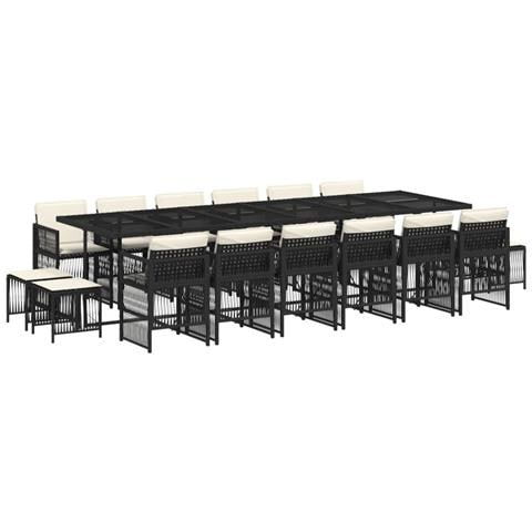Set da Pranzo da Giardino 17 pz con Cuscini Nero in Polyrattan - Foto 1