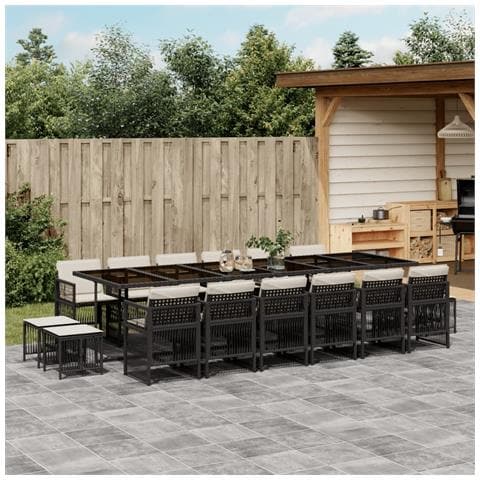 Set da Pranzo da Giardino 17 pz con Cuscini Nero in Polyrattan - Foto 2