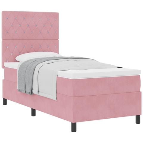 Letto Box Spring con Materasso Rosa Singolo in Velluto - Foto 1