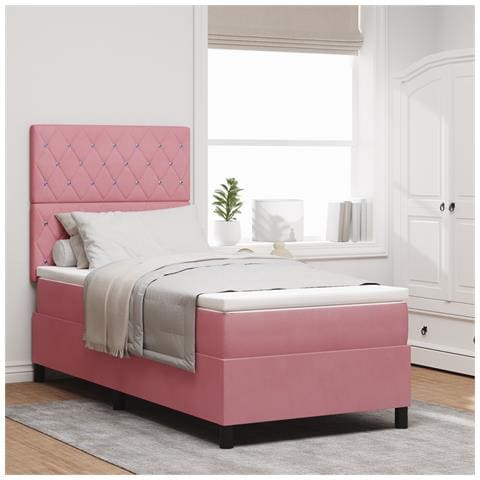 Letto Box Spring con Materasso Rosa Singolo in Velluto - Foto 2