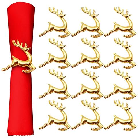 Anelli Per Tovaglioli Natalizi 5.5cm Oro (set Da 12) - Design Renna In Metallo - Foto 1