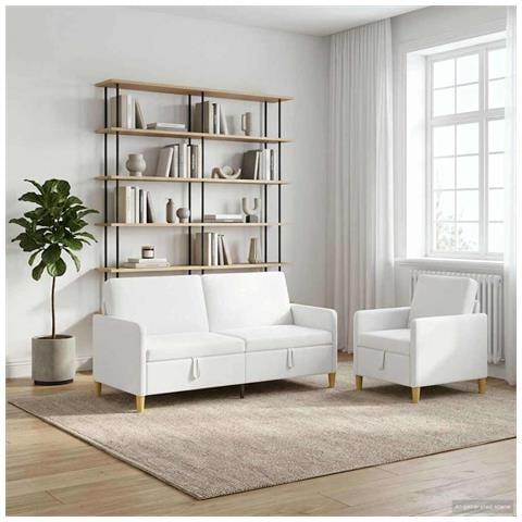 Set di Divani con Storage 2 pcs Bianco Poliestere - Foto 2