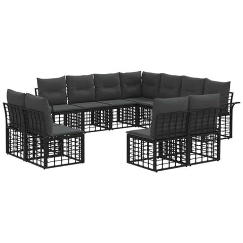 Set di divani da esterno 11 pcs Nero e Grigio scuro Poliestere - Foto 1