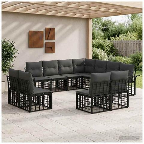 Set di divani da esterno 11 pcs Nero e Grigio scuro Poliestere - Foto 2