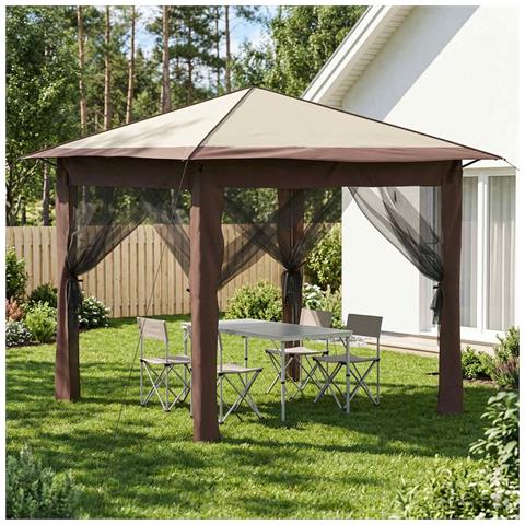 Gazebo con 4 Pareti 2,6 x 2,6 m Crema e Marrone - Foto 2
