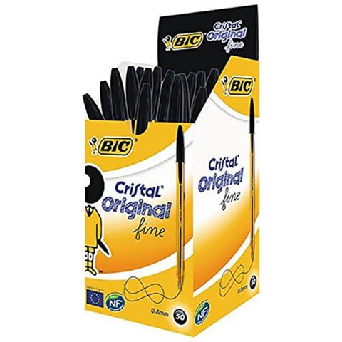 100 Penne A Sfera Bic Cristal Fine Inchiostro Nero Medium Punta 0,8 Mm 2 Box - Foto 1
