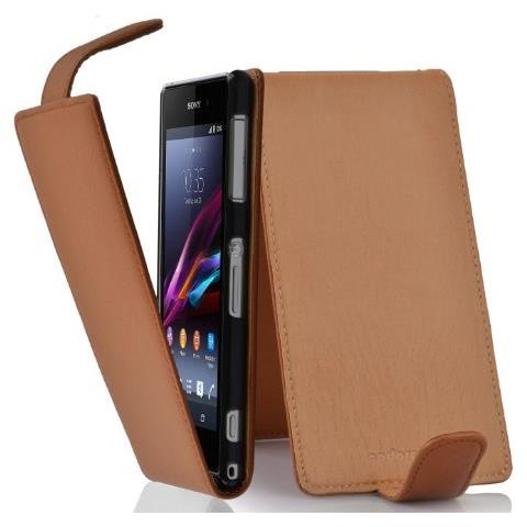Custodia Compatibile Con Sony Xperia Z1 In Marrone Cioccolata - Coperchio Protettivo In Design Flip Realizzato In Similpelle Testurizzata - Foto 1