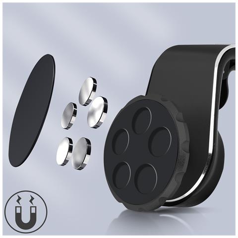 Supporto Auto Smartphone Sistema Magnetico Fissaggio Griglia Aerazione - Nero - Foto 10
