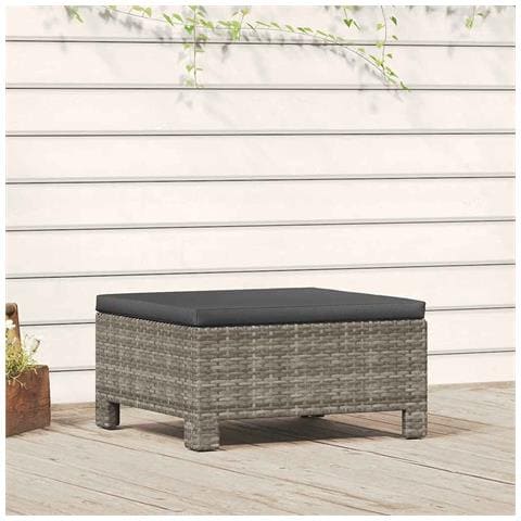 Poggiapiedi Da Giardino Con Cuscino In Polyrattan Grigio - Foto 2
