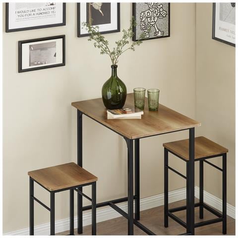 Set 3 Pezzi Tavolo Con 2 Sgabelli Mobile Bar Per Casa Stile Industriale Grigio, L80*p50*a88cm, Marrone Ogt10-pf - Foto 5
