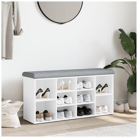 Panca Porta Scarpe Bianca 102x32x50 Cm In Legno Multistrato - Foto 3