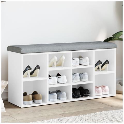 Panca Porta Scarpe Bianca 102x32x50 Cm In Legno Multistrato - Foto 1
