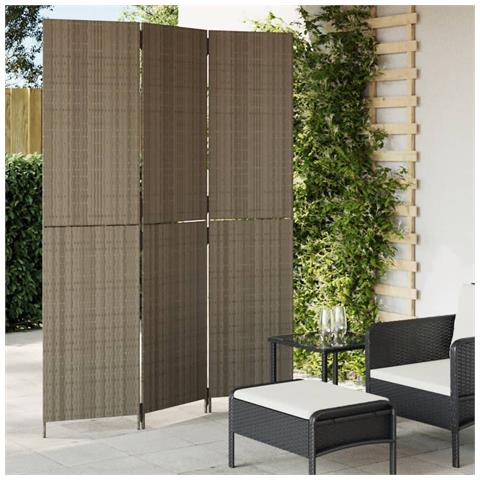 Divisorio per Ambienti a 3 Pannelli Grigio in Polyrattan - Foto 1
