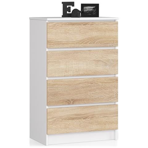 Cassettiera K60, 4 cassetti, 60x40x99 cm, Colore Bianco e Sonoma Quercia - Foto 1