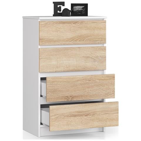 Cassettiera K60, 4 cassetti, 60x40x99 cm, Colore Bianco e Sonoma Quercia - Foto 2