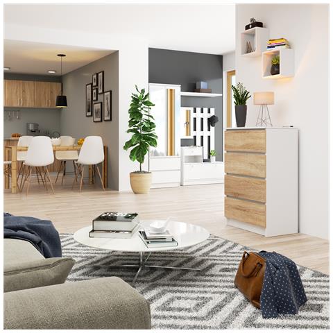 Cassettiera K60, 4 cassetti, 60x40x99 cm, Colore Bianco e Sonoma Quercia - Foto 5