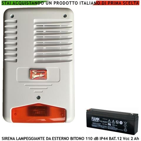 Sirena Con Lampeggiante A Led Esterna Bitonale Frequenza 1724 ± 2475 Hz 110 Db Assorbimento 1,5 Ah Tromba 15 W Batteri - Foto 1