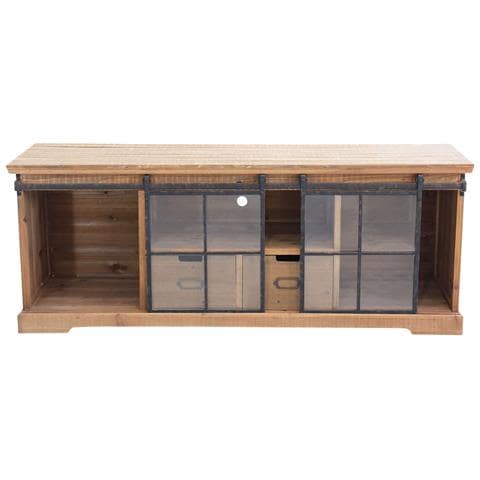 Mobile Credenza Madia In Acciaio E Legno Con 2 Ante Laterali Scorrevoli In Vetro 2 Cassetti E 1 Ripiano Centrale Linea Industrial - Foto 5
