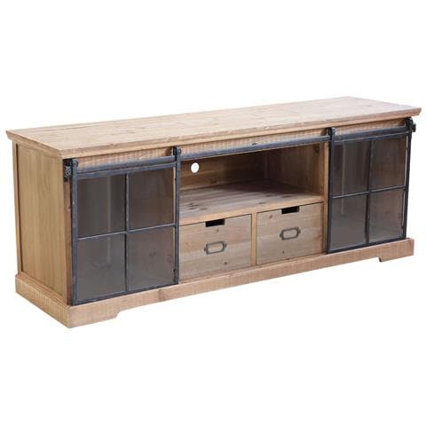 Mobile Credenza Madia In Acciaio E Legno Con 2 Ante Laterali Scorrevoli In Vetro 2 Cassetti E 1 Ripiano Centrale Linea Industrial - Foto 1