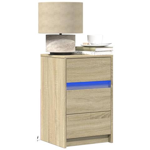 Comodino Con Luci Led Rovere Sonoma In Legno Multistrato - Foto 1