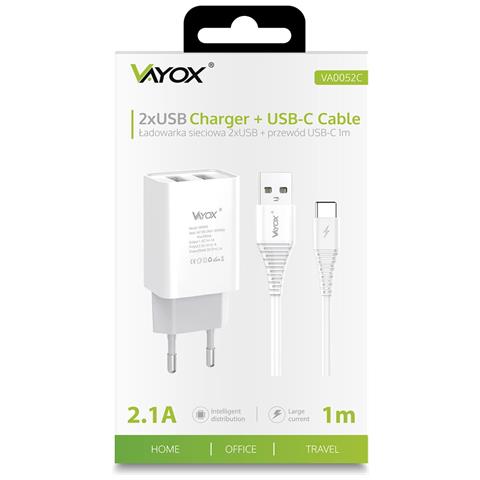 Caricabatterie 2x Usb 5v 2.1a + Cavo Usb Tipo C 1m Va0052c - Foto 2
