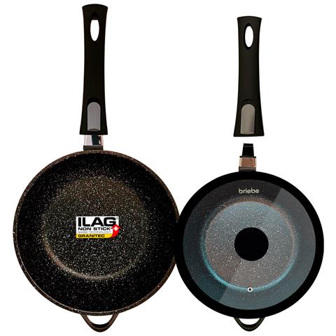 Briebe Mgk19s Set 2 Padelle Antiaderenti Induzione 2 Manici Rimovibile, 24/28cm 2 Coperchi  Nero - Foto 1