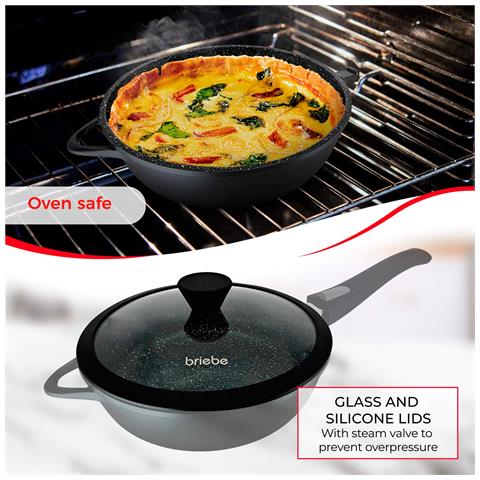 Briebe Mgk19s Set 2 Padelle Antiaderenti Induzione 2 Manici Rimovibile, 24/28cm 2 Coperchi  Nero - Foto 8