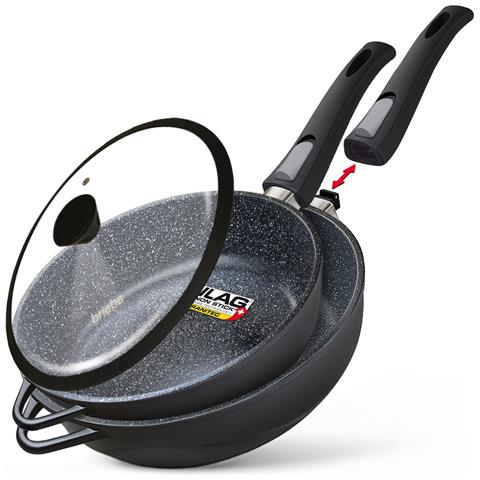 Mgk19s Set 2 Padelle Antiaderenti Induzione 2 Manici Rimovibile, 24/28cm 2 Coperchi Nero - Foto 10