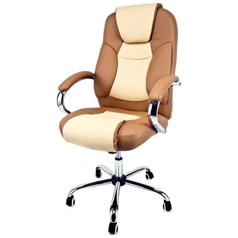 Poltrona Presidenziale Imbottita In Ecopelle Per Ufficio E Studio Professionale Modello Mou Ergonomica Bicolore Beige E Marrone - Foto 1