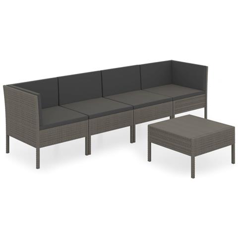 Set Divani Da Giardino 5 Pz Con Cuscini In Polyrattan Grigio - Foto 1