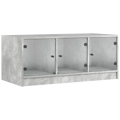 Tavolino Salotto Con Ante In Vetro Grigio Cemento 102x50x42 Cm - Foto 1