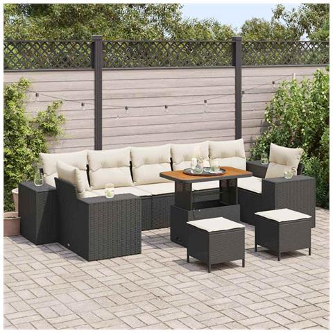 Set di Divani da Giardino a 10 Pezzi con Cuscini Nero Rattan Polietilene, Set da Pranzo da Giardino a 3 Pezzi con Cuscini Nero Rattan Polietilene - Foto 2