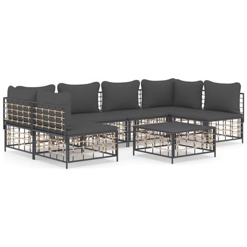 Set Divani da Giardino 7 pz con Cuscini Antracite in Polyrattan - Foto 1